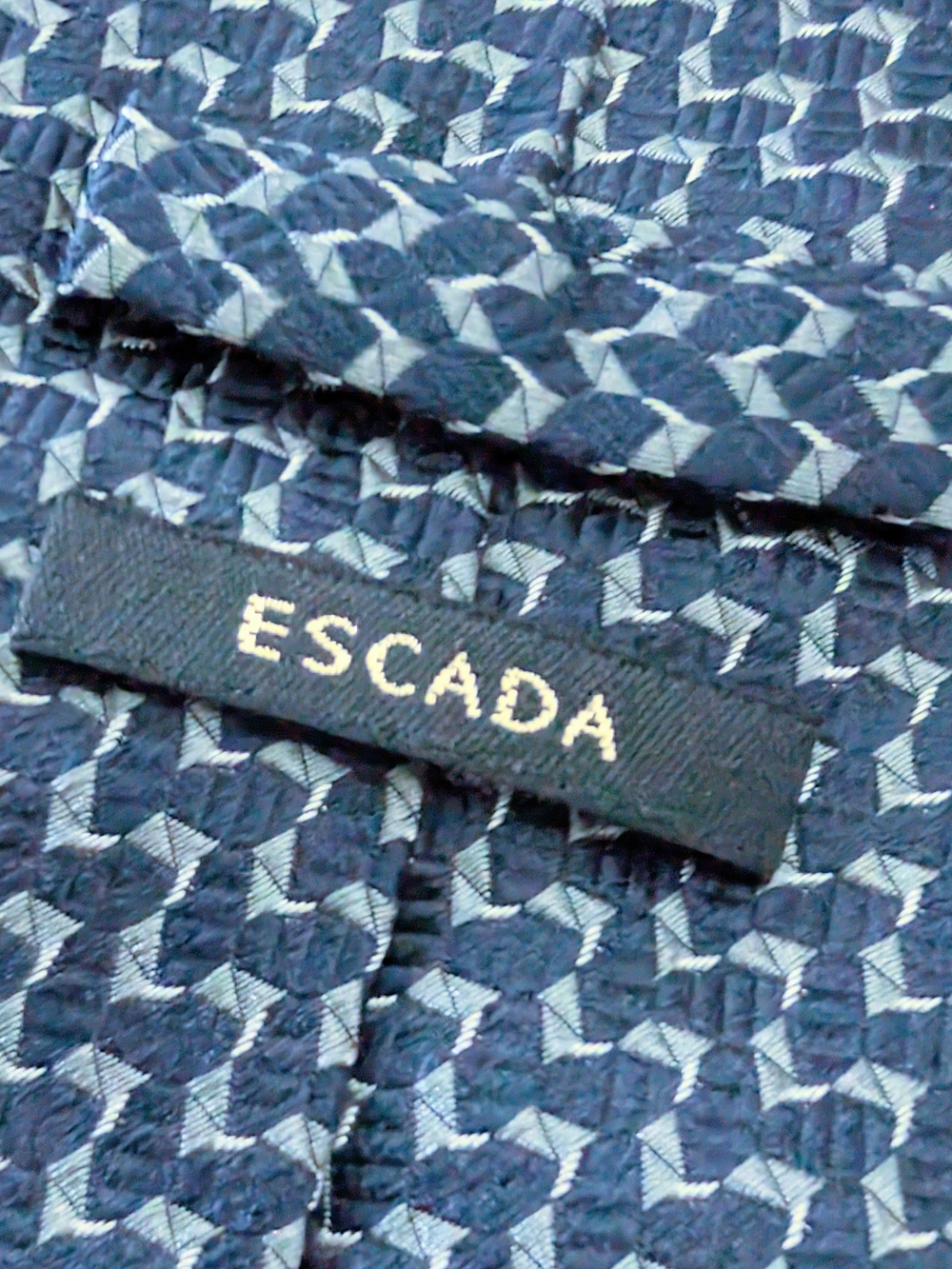 Vintage Classy Escada Navy and‎ White Geometric Tie Office Professional Business
